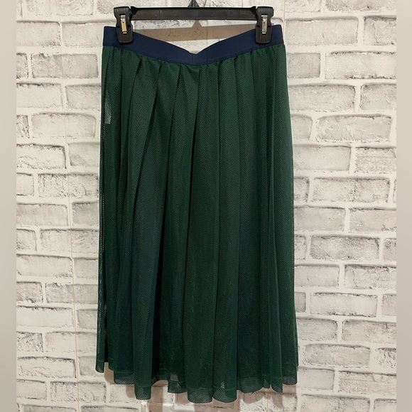 Tory Burch Sport dark green layer mesh midi length pull-on blue waist band Lg - Picture 2 of 5